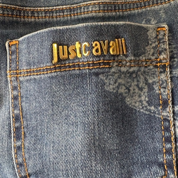 Just Cavalli size 27 denim graphic jeans. Jeggins, skinny, gold hardware - Picture 6 of 9